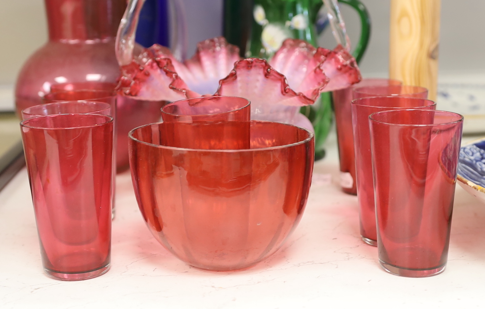 A group of assorted coloured glasswares
